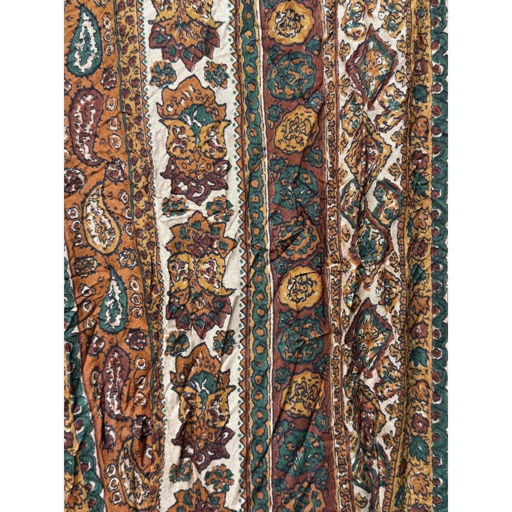 Boho‎ Paisley Dress Womens Medium Brown Orange Green Button Front Short Sleeve - Picture 12 of 12